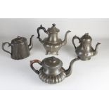 Four tin tea / coffee pots