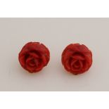 Gold ear clips with cut coral roses