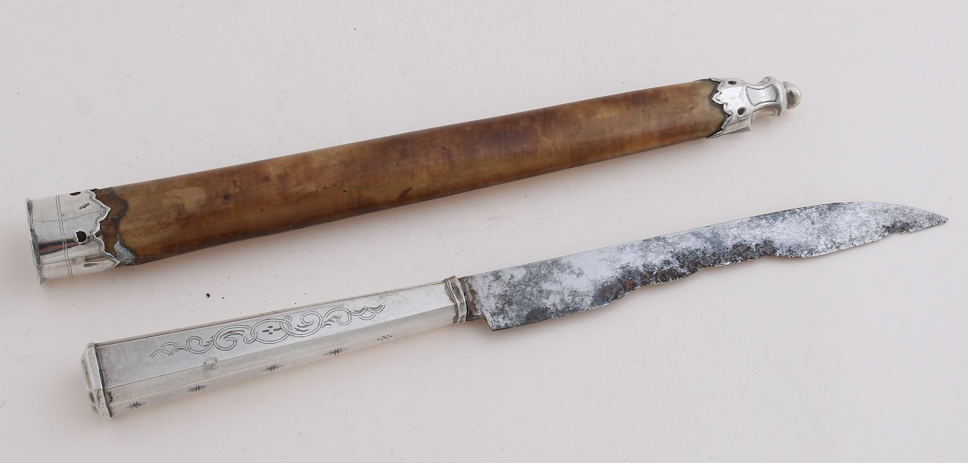 Travel knife in sheath with silver