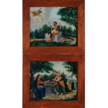 2x Behind-glass painting, Samaritan + Sacrifice of Abraham