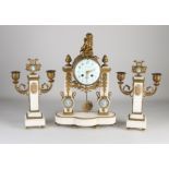 French Napoleon III Carrara mantel clock set, 1880