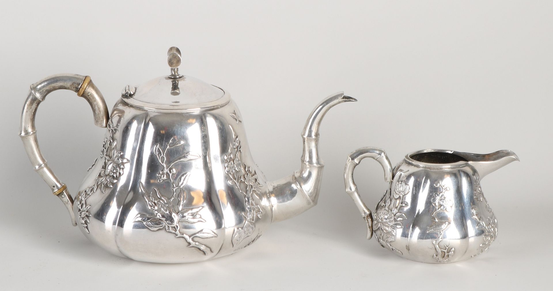 Chinese silver teapot and pitcher - Image 2 of 2