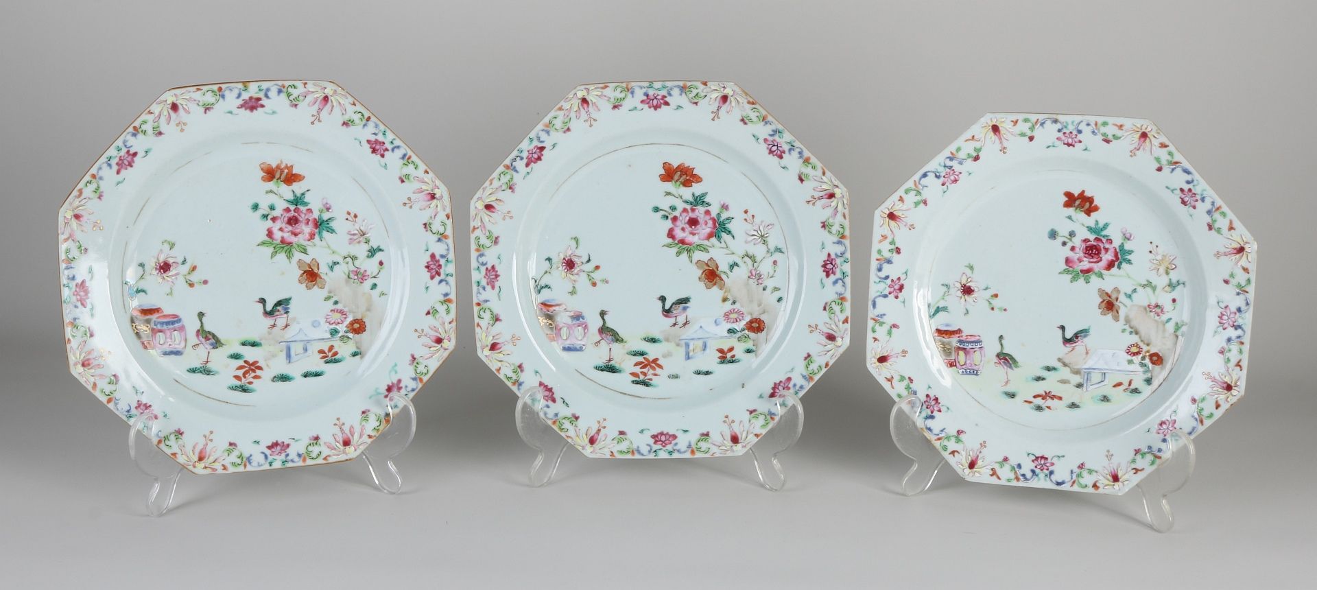 3 Chinese Family Rose plates