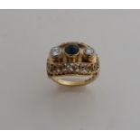 Gold ring with diamond and sapphire