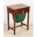 Mahogany sewing table + content, 1850