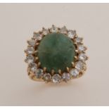 Gold ring with nephrite and diamond