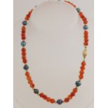 Carnelian / black pearl necklace