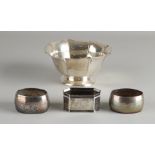 Silver cream bowl and 3 napkin rings