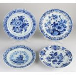 Four Antique Delft Blue plates