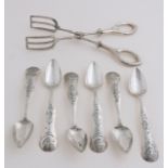 Lot silver with bon fur tongs and teaspoons
