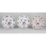 Three Chinese Family Rose plates Ø 23.2 cm.