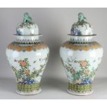 Set of Chinese Verte family vases with lid, H 65 cm.