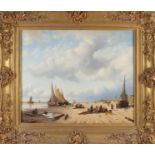 Anton Karssen, a Dutch beach scene with barge boats and fishermen