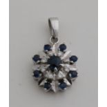 White gold pendant with sapphire and diamond