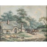 NC Penning fecit, Cottage with figures, horse cart and pigs