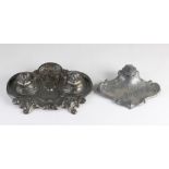 Two antique pewter inkstands