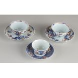 3 Chinese Imari cups / saucers
