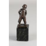 Antique bronze figure, Boy on wooden shoes