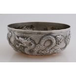 Silver bowl with dragon decoration, Chinese