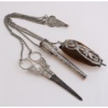 Silver chatelaine with scissors, etc.