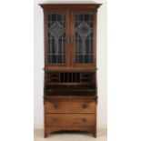 English secretaire with stained glass