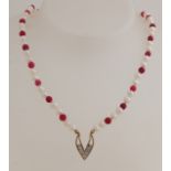 Necklace with pearl & ruby ​​gold pendant