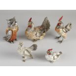 5x Plated brass bird figures