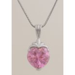 Silver necklace with pink heart pendant