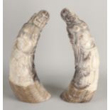 2 Chinese figures carved from buffalo horn