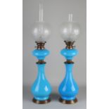 2 Opaline kerosene lamps