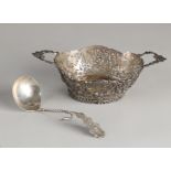 Silver basket & cream spoon