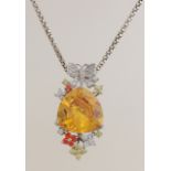Silver necklace with pendant, yellow stone
