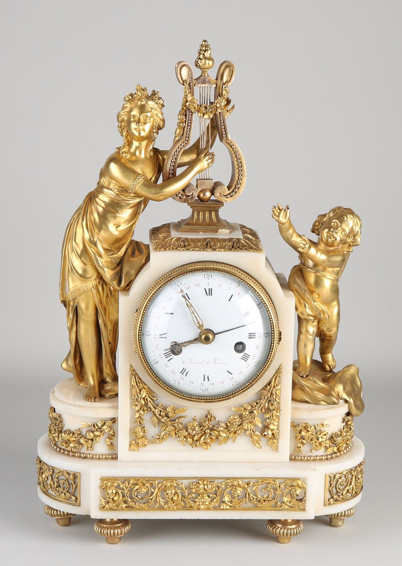 French Carrara marble mantel clock with EXTRA month display !!