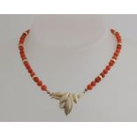 Red coral necklace with gold