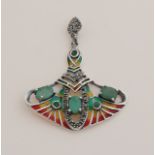 Silver pendant with enamel and green stone