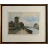 C. de Zeeuw, River view with rider and windmill