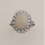 White gold ring with diamond and opal