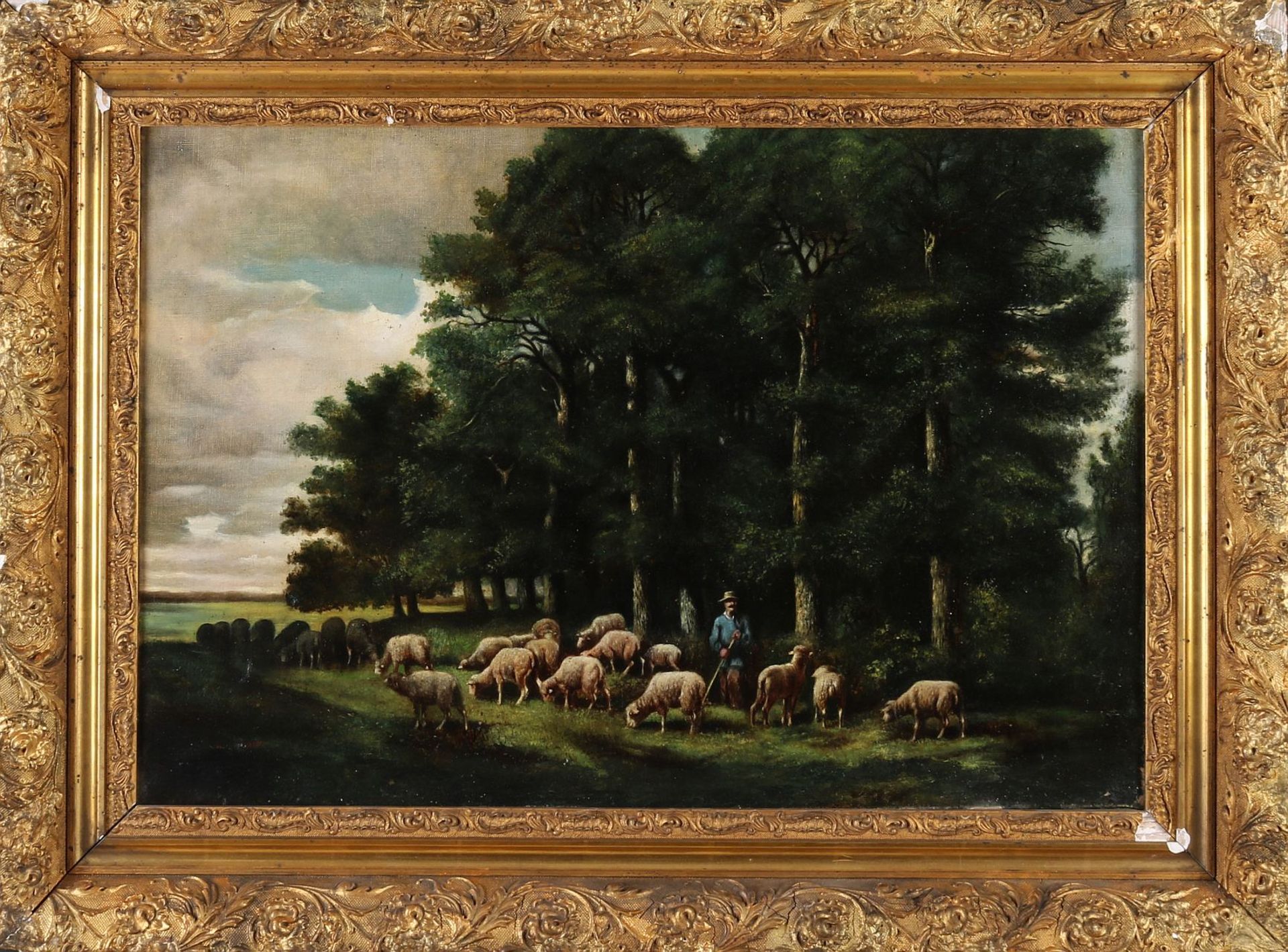 Charles Emile Jacque, Forest view with shepherd