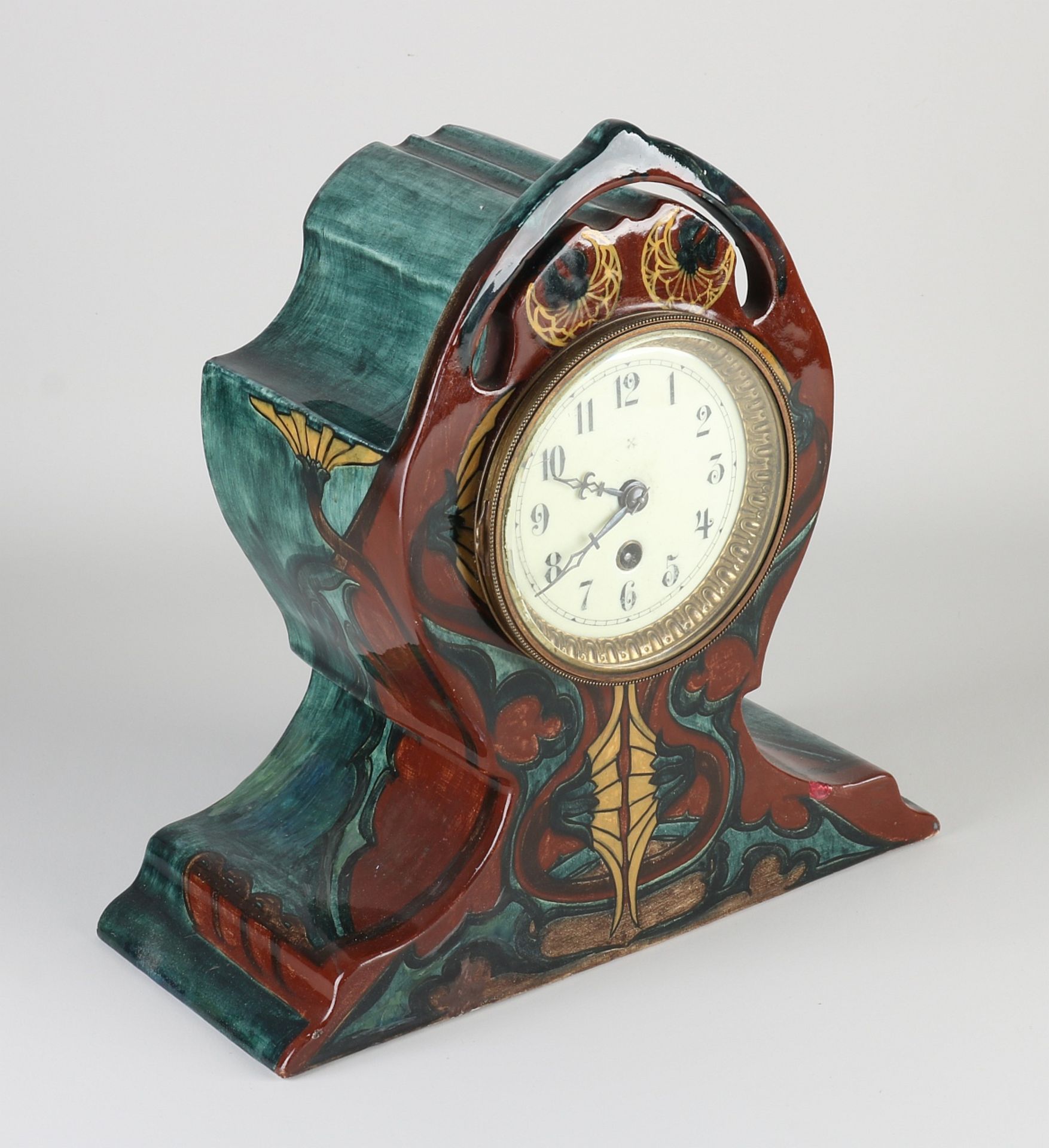 Antique pottery mantel clock 'de Distel'