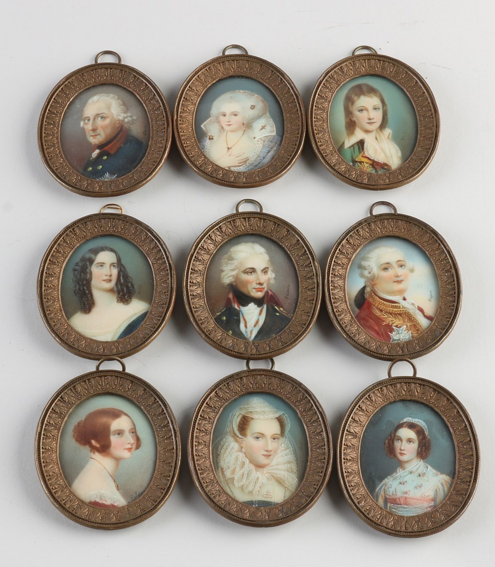 Nine antique miniature portraits