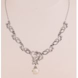 White gold choker with pearl and zirconia