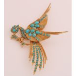 Golden brooch bird of paradise with turquoise