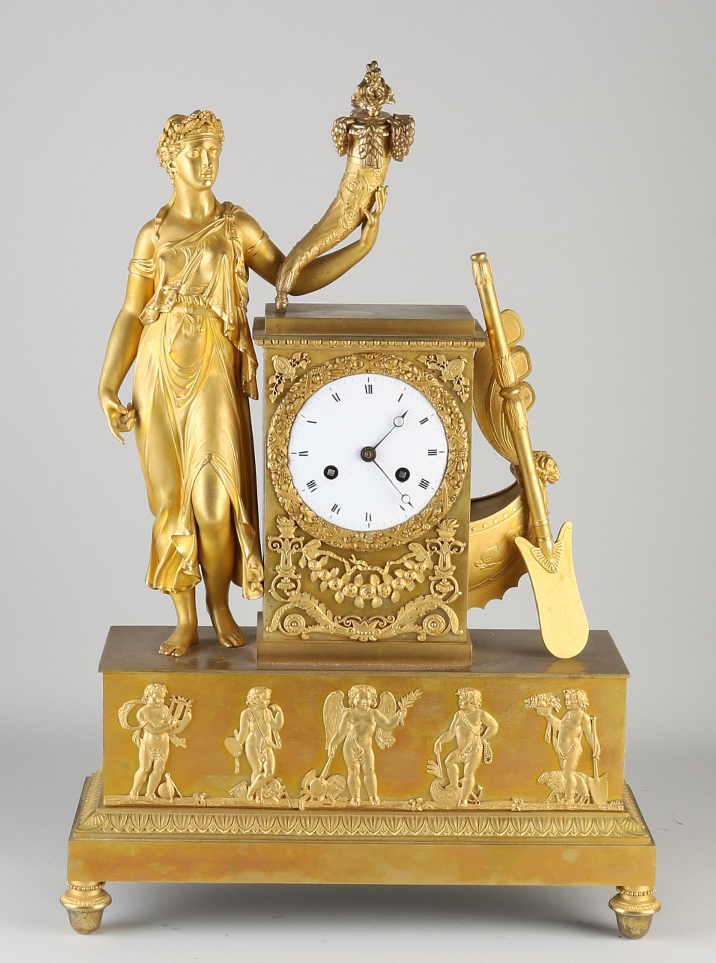 Large fire-gilt mantel clock