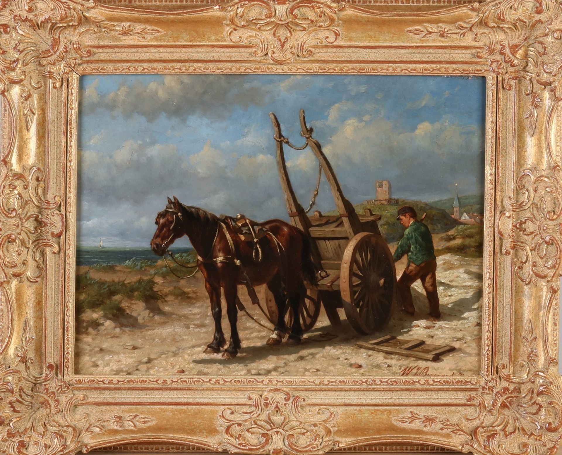 WJ Bogaard, Dune view with horse cart and figure