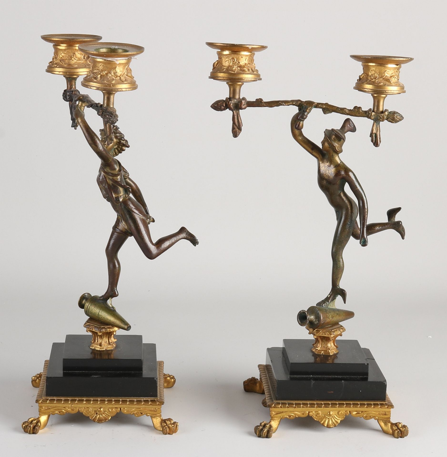 Two French bronze candlesticks, 1860