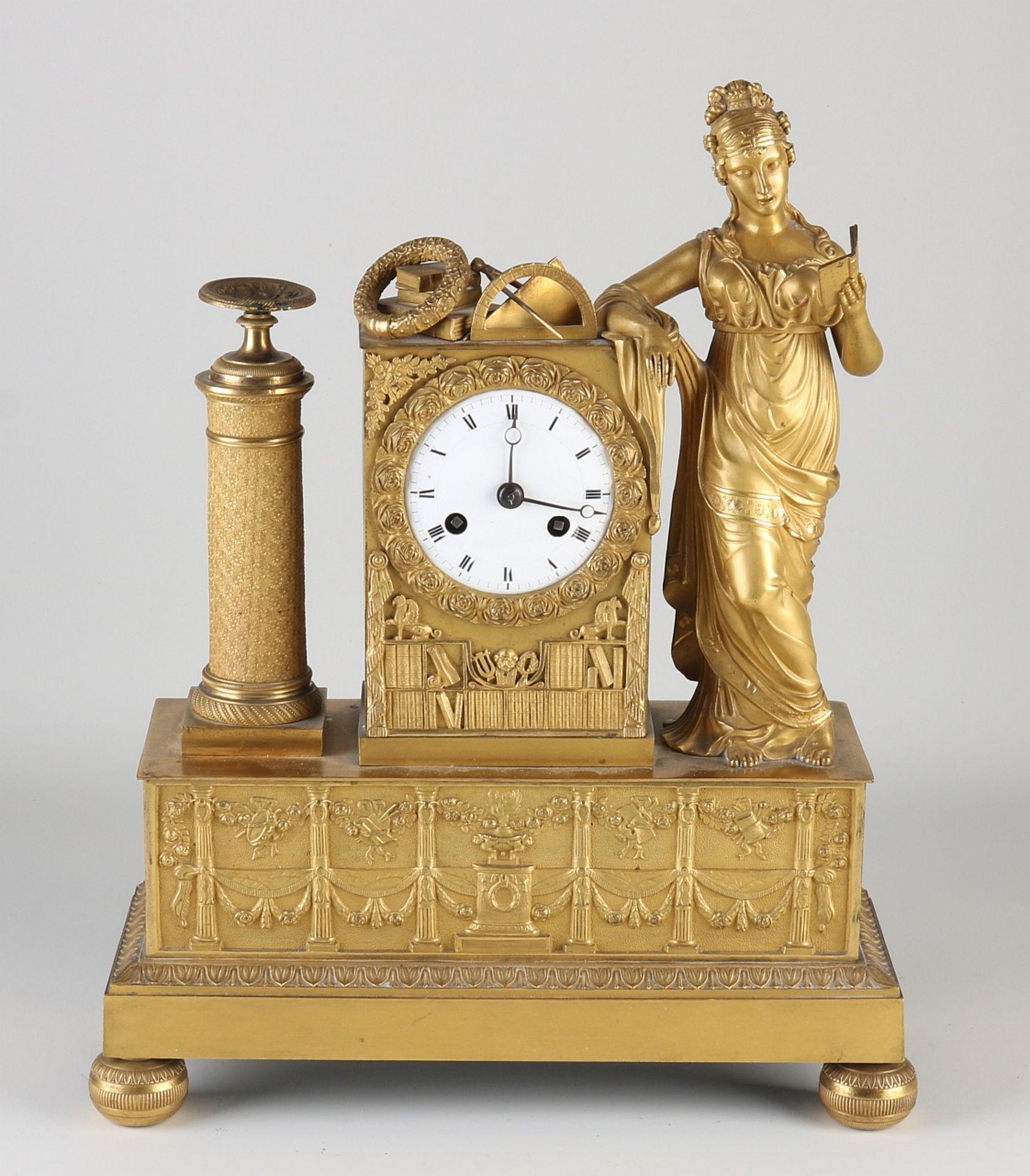 French fire-gilt mantel clock, 1820