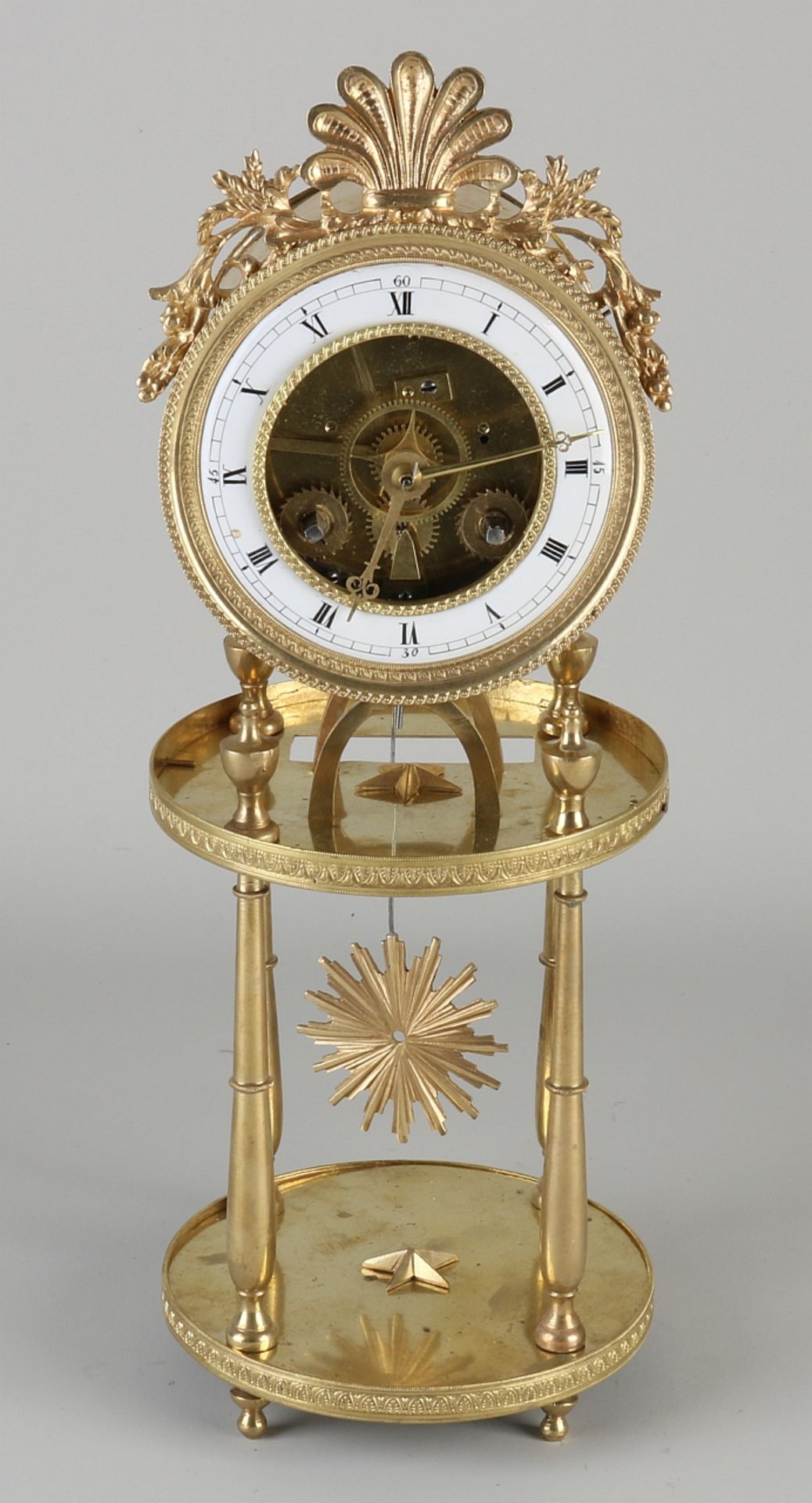 Fire-gilt French skeleton clock, 1800