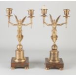 Two bronze empire style candlesticks