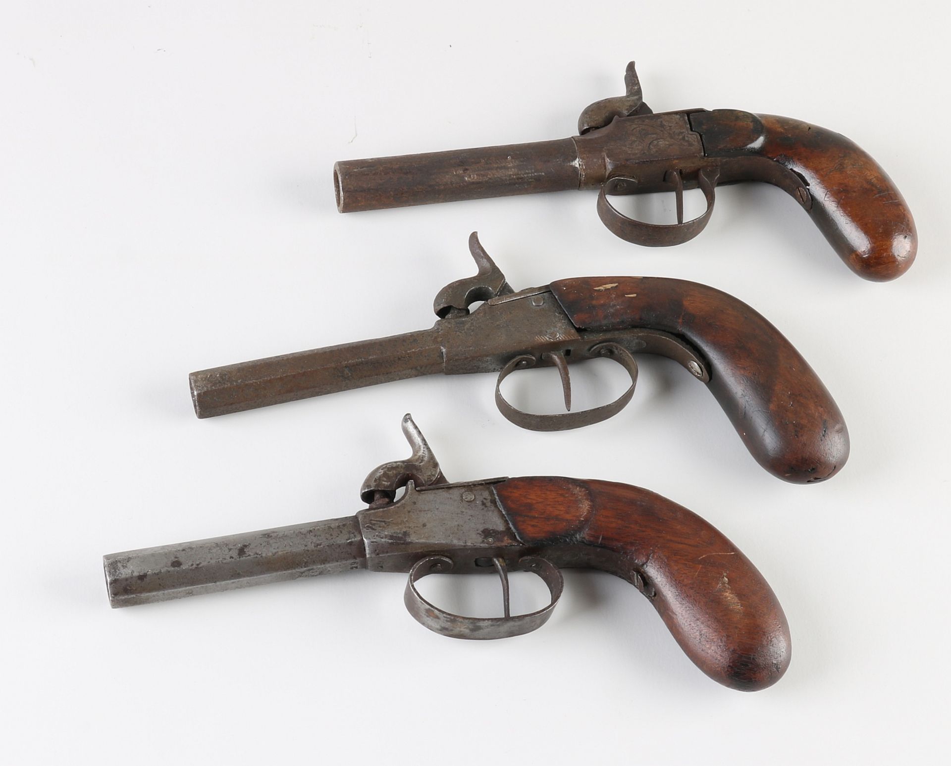 Three antique pinfire pistols