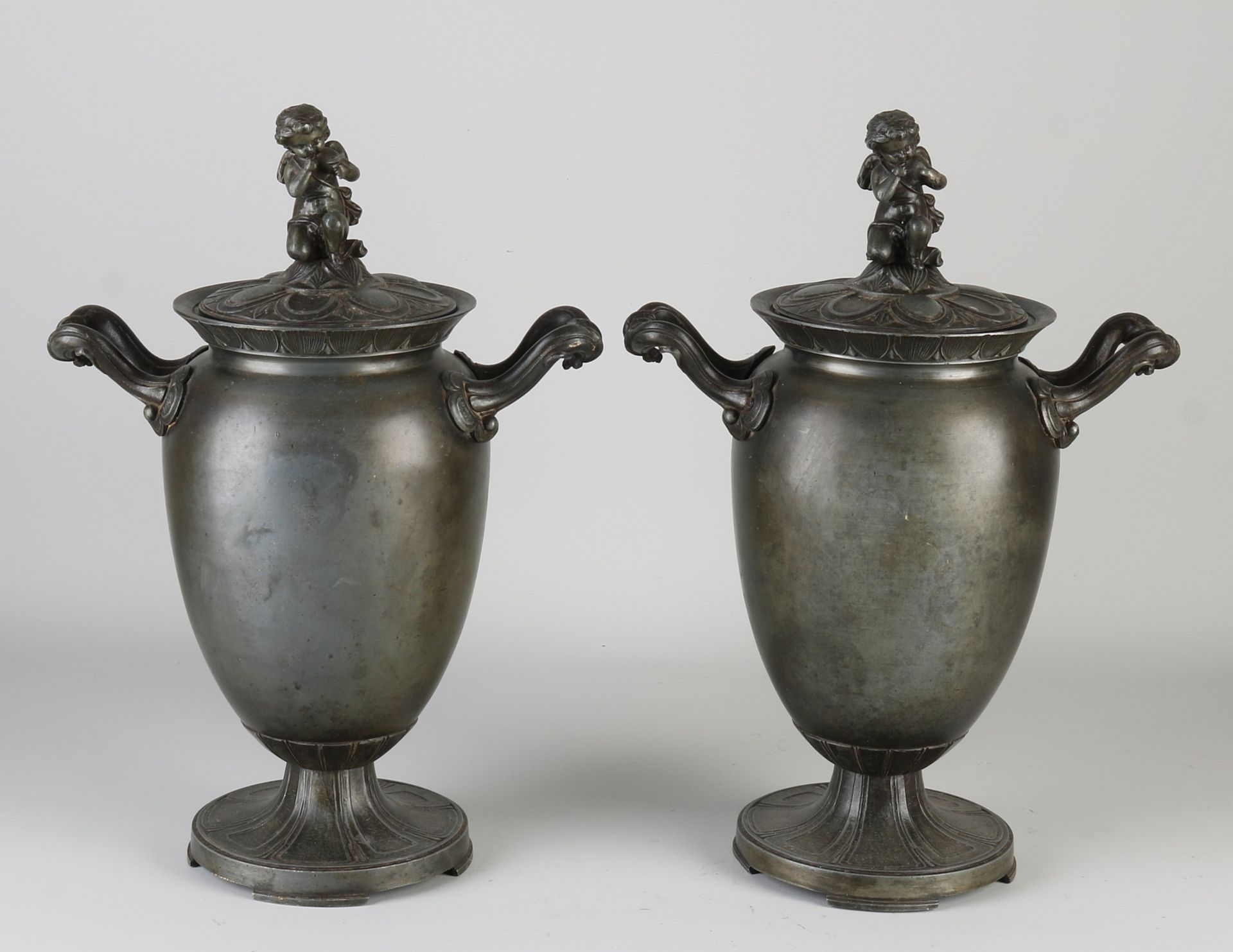 Two antique pewter jars